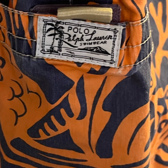 Polo Ralph Lauren navy and orange goldfish swim trunks  sz 36 - Picture 7 of 9